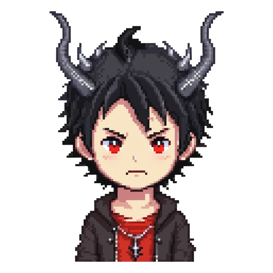 Cool anime devil boy with spiky black hair and horns sticker