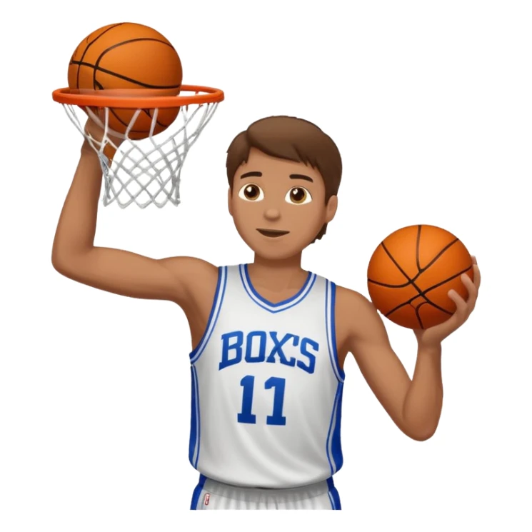 A white man with brown hair with a basketball, doing a layup sticker