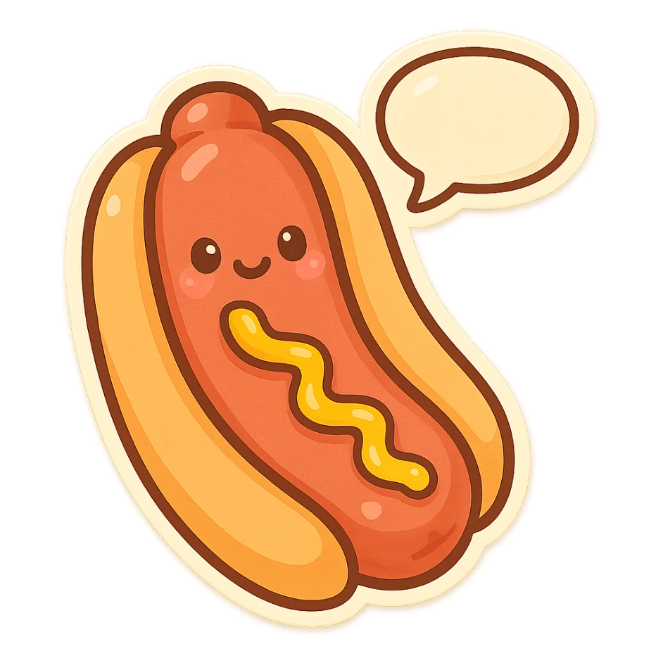hotdog with a speech bubble, vibrant and playful, suitable for emoji or sticker use sticker
