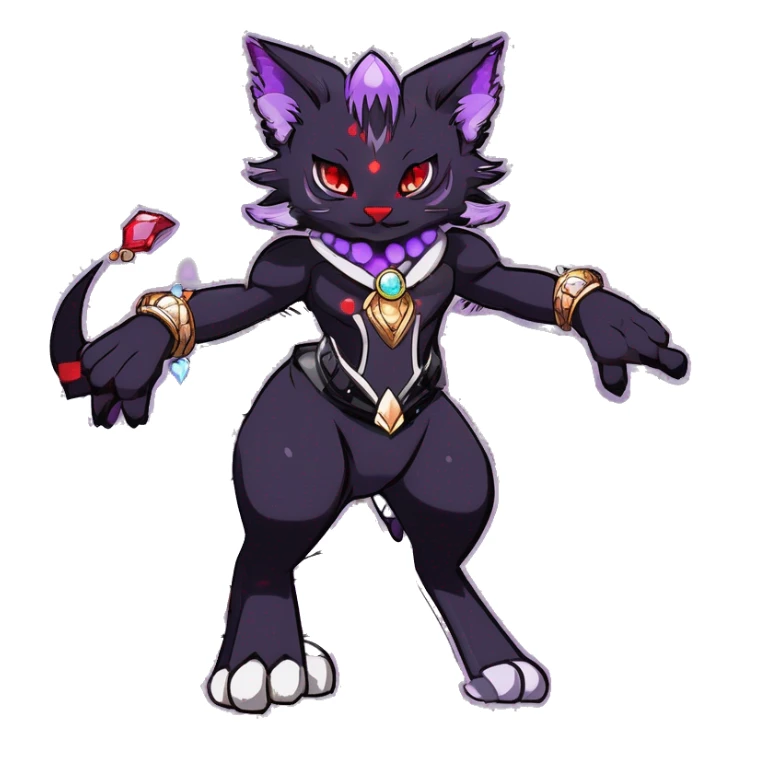 cool cartoon anthro edgy distinguished ethereal elegant beautiful fantasy black purple red ethereal fantasy nargacuga-Noivern-cat-Quiana-Fakemon collar harness moon gem jewels full body sticker