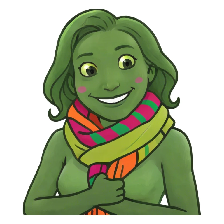 Women with arms crossed over chest holding neck while smiling  sticker