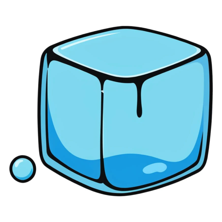 A shiny ice cube with small water droplets on the surface sticker