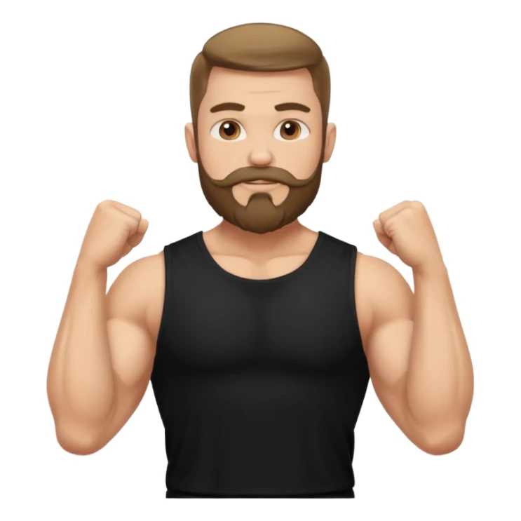 generate an ios genmoji of a fair guy wearing a sleevless black tshirt with big biceps and a goatee beard sticker