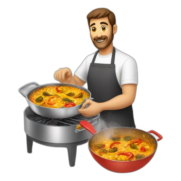 hombre moreno sin barba cocinando paella sticker