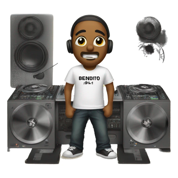 A DJ with a shirt that says ¡BENDITO! sticker