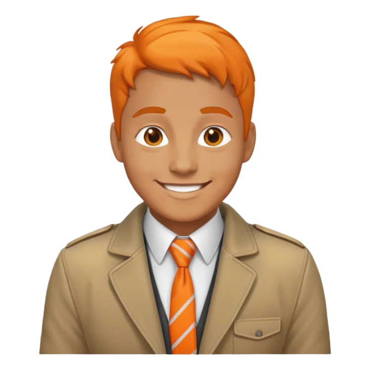 Smiling man with jacket and tie and a bright orange lanyard sticker