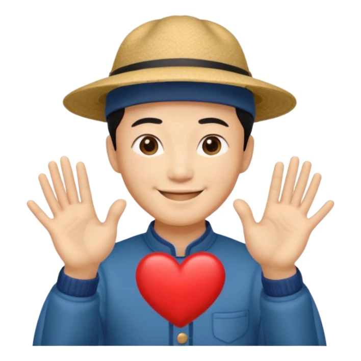 chinese man in asian hat doing heart hands sticker