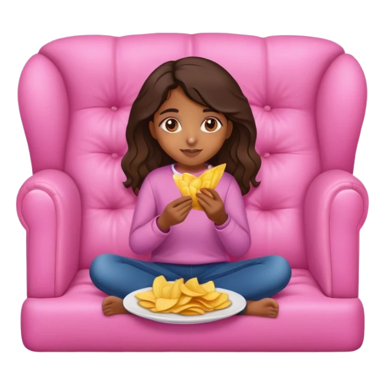 home brown girl with plate of chips, sitting at the pink sofa sticker