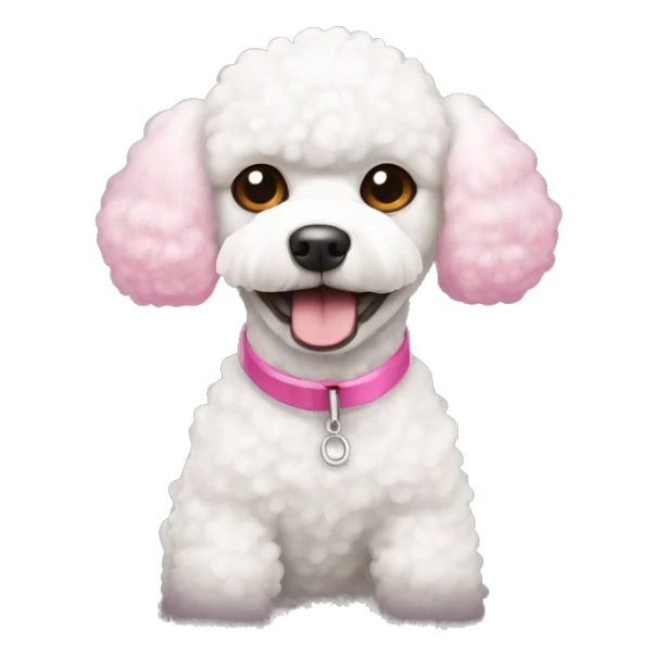 White toy poodle with pink nose sticker
