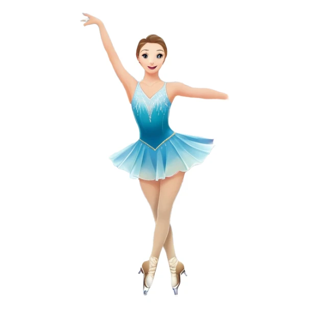 An colorful icon featuring a graceful figure skater performing a spin on the ice. The background includes a grand ice rink palace with shining spotlights and cheering spectators in the stands. Transparent background highlights the elegance and artistry of figure skating sticker