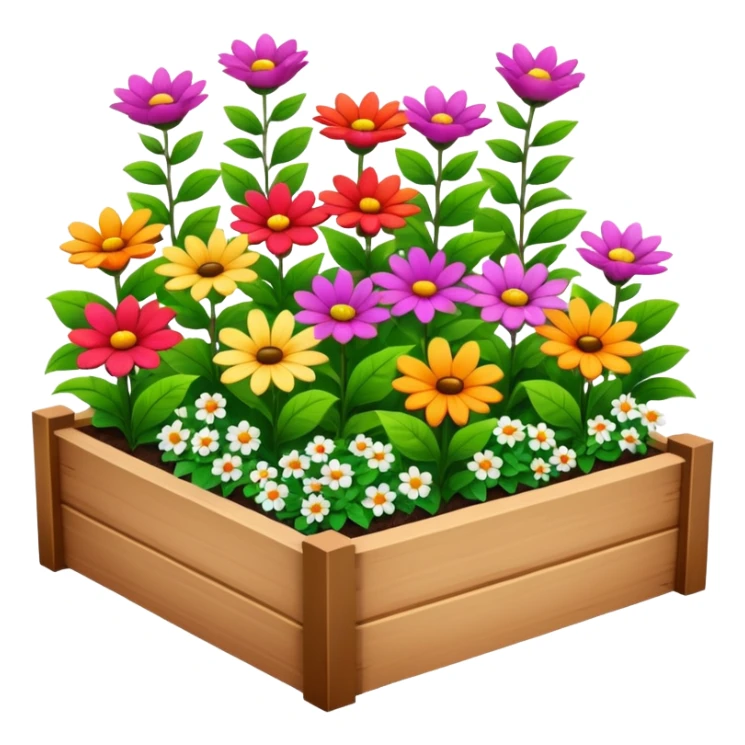 flower bed with fewer flowers in a wooden raised bed sticker
