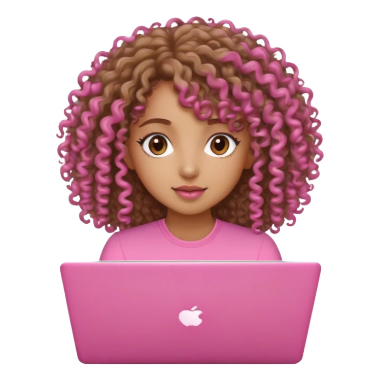 Mixed curly hair girl with pink laptop sticker