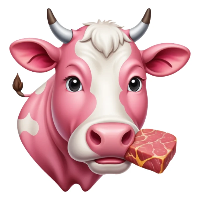 a pink cow painting a SPAM meat portrait landscape  sticker