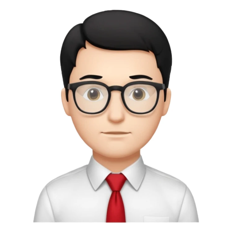 white man in white shirt, having red tie, black hair, wearing glasses sticker