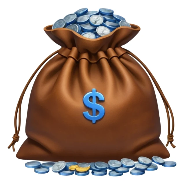brown money bag of blue coins sticker