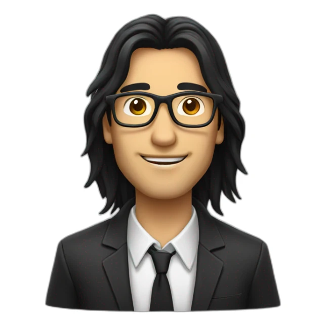 Guy with long black hair and square glasses sticker