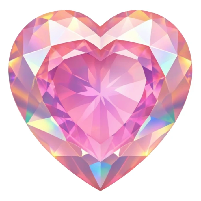 Faceted heart-shaped pink fire opal with holographic flashes and iridescent shine sticker