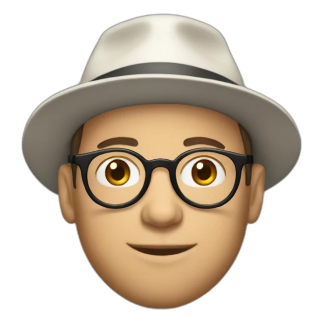 white 40yr old male with paperboy hat and round glasses sticker