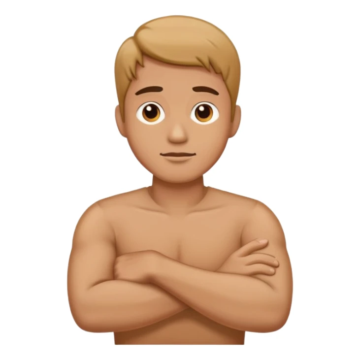 Man crossing his arms holding his neck sticker