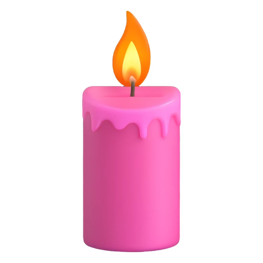 Draw a pink candle with a flame on it at an angle of 5 degrees from the horizontal. sticker