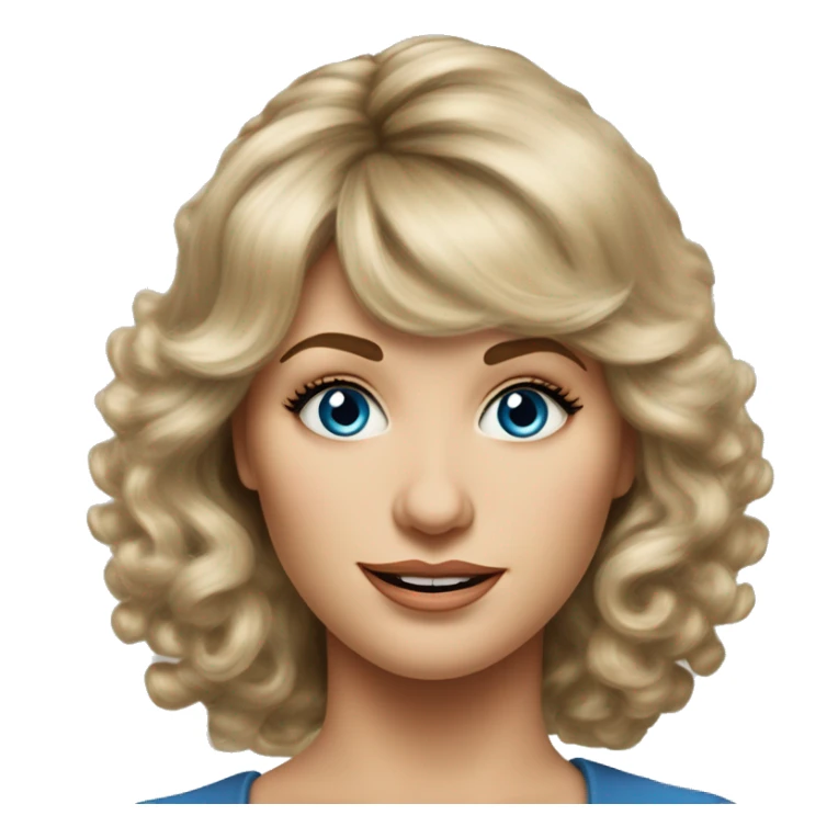 Medium length Dirty blonde poufy hair with bangs all across forehead and sides swept away from face business woman of 60 with blue eyes  sticker