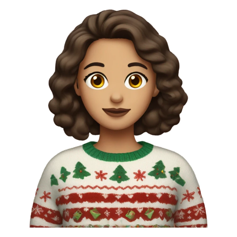 brunette with big brown eyes in a christmas sweater sticker