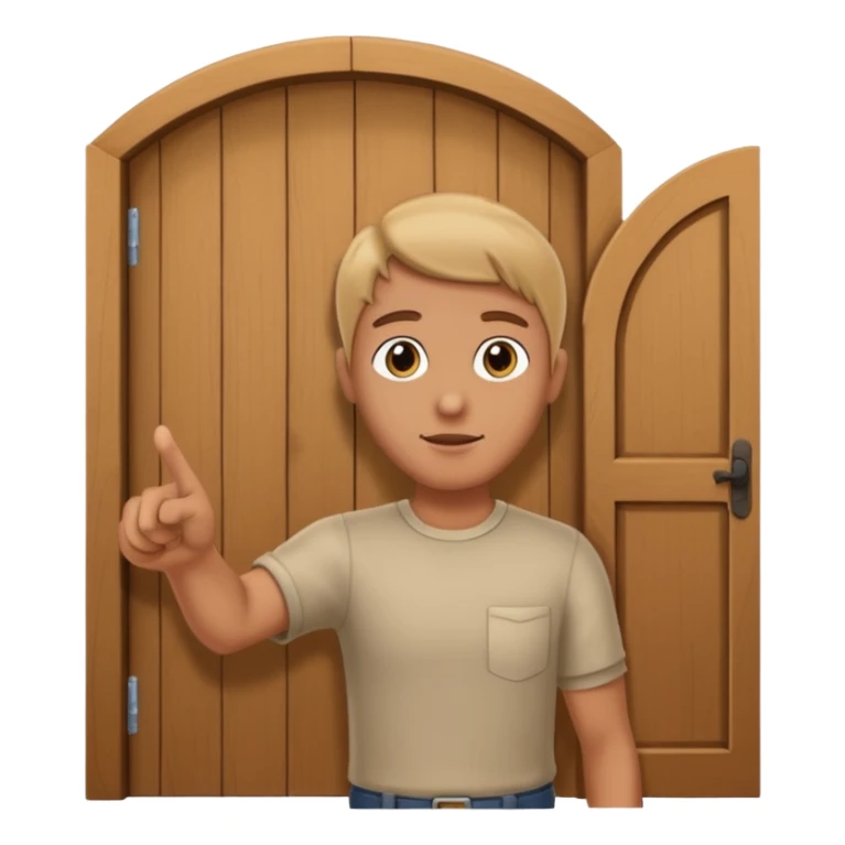 Person pointing to door as if to leave sticker