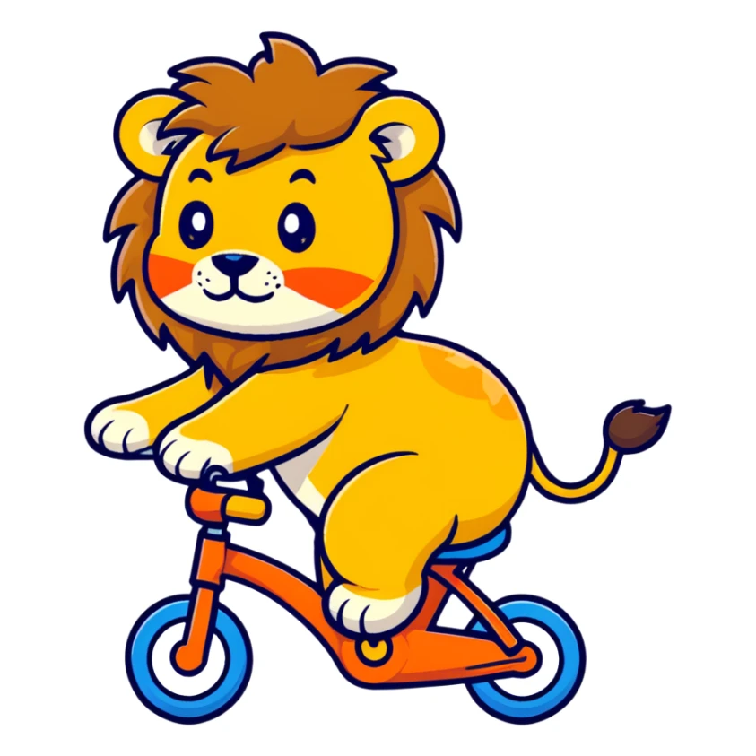 lion riding a bike, cartoon sticker style sticker