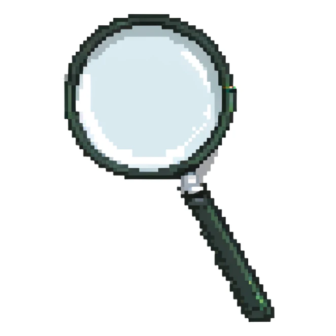 A detailed magnifying glass showing pixel details sticker