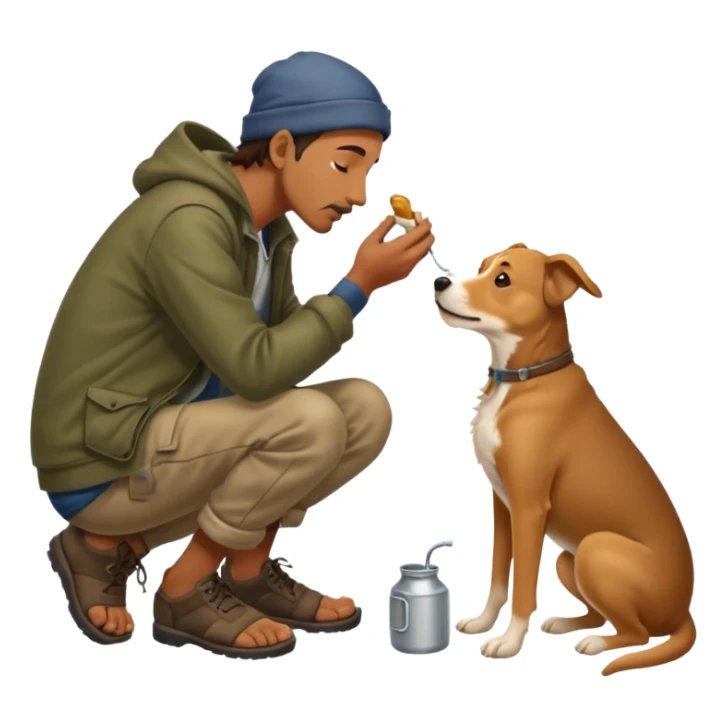 a homeless man licking dogs feet sticker