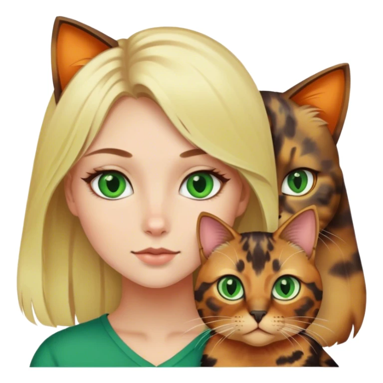 Blonde girl with green eyes and tortoiseshell cat sticker