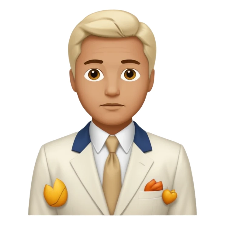 victoria man in 1980's, white suit sticker