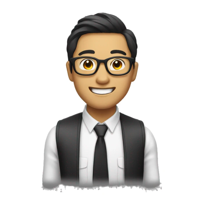 asian guy with black uy laughing glasses sticker