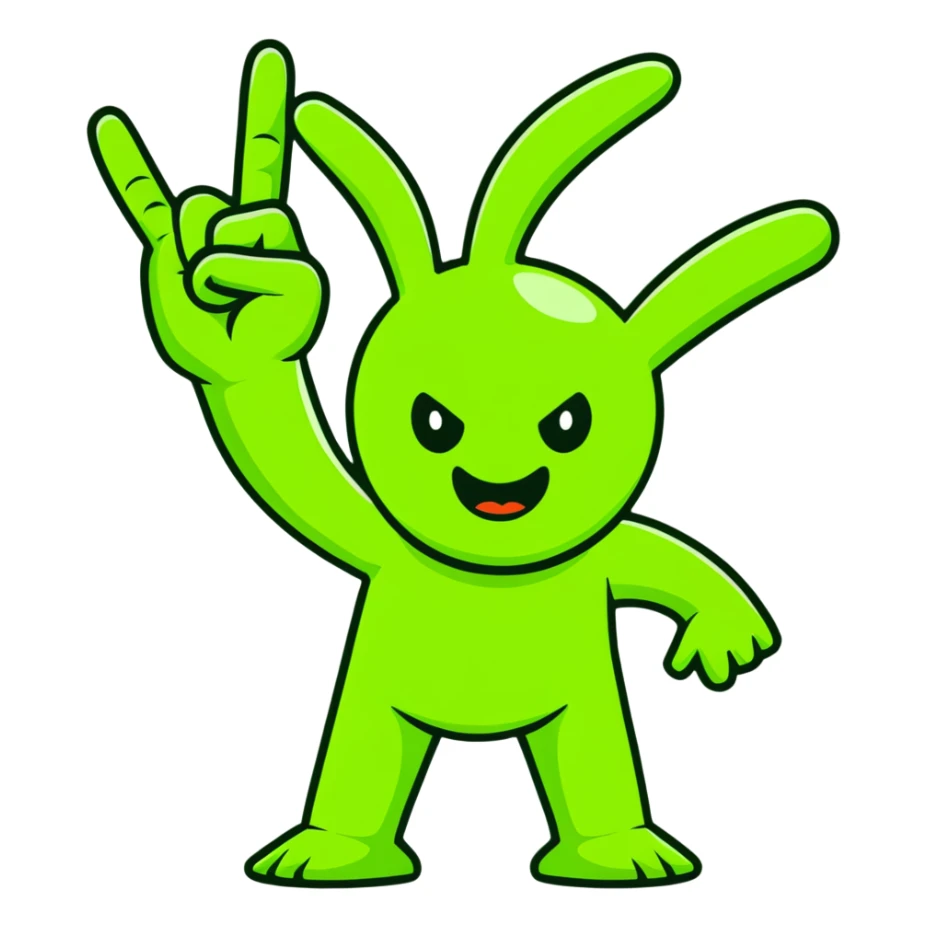 Hilarious green mutant with three arms making peace signs sticker