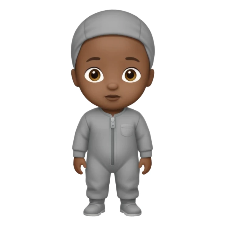 Black baby with straight face in a grey jumpsuit sticker