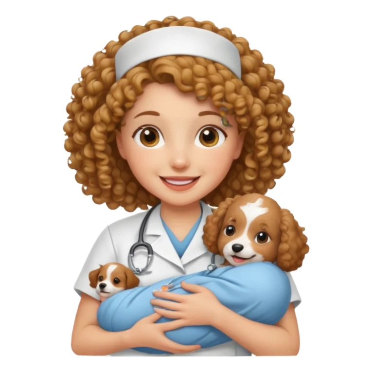 curly nurse holding baby dog sticker