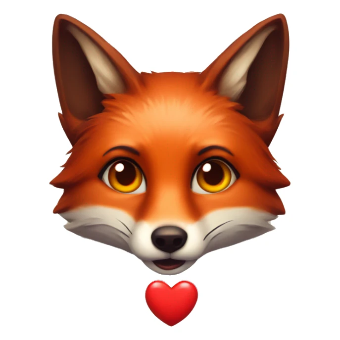 dark red fox face with tiny red heart instead of eyes sticker
