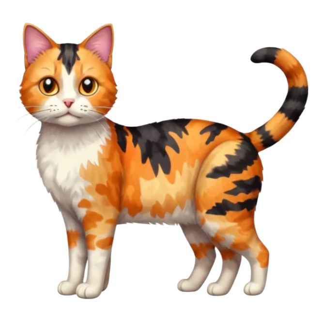 full body anxious looking colourful light calico tabby cat with large patchy patterns sticker