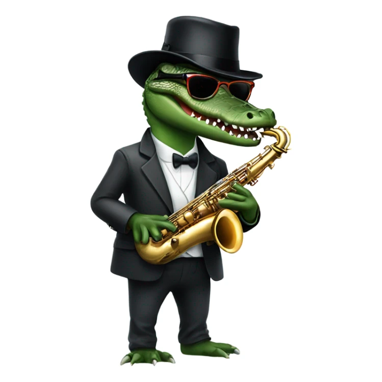 Gator with sunglasses and a bowler hat playing the saxophone  sticker