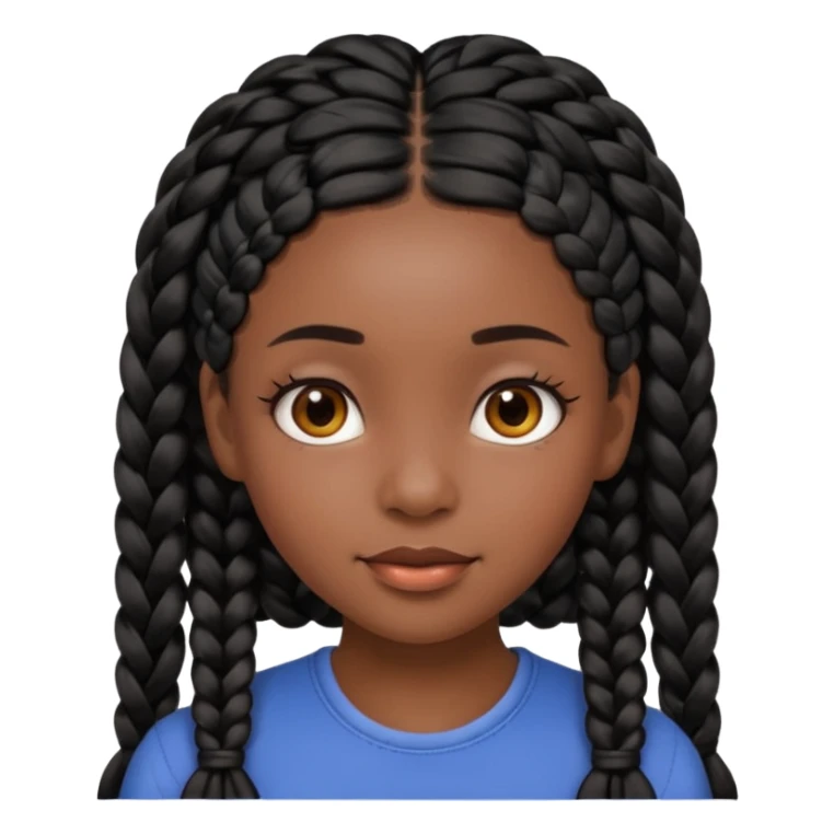 beautiful black girl with black braids and brown eyes, face only, expressive and appealing, high-quality Apple emoji style sticker