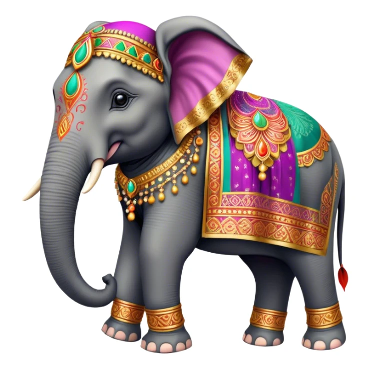 Decorated Indian elephant – Cinematic Realistic Decorated Indian Elephant, depicted as a majestic elephant adorned with vibrant, ornate ceremonial decorations and rich, colorful fabrics, set against a festive Indian backdrop with warm golden lighting that highlights its cultural significance. sticker