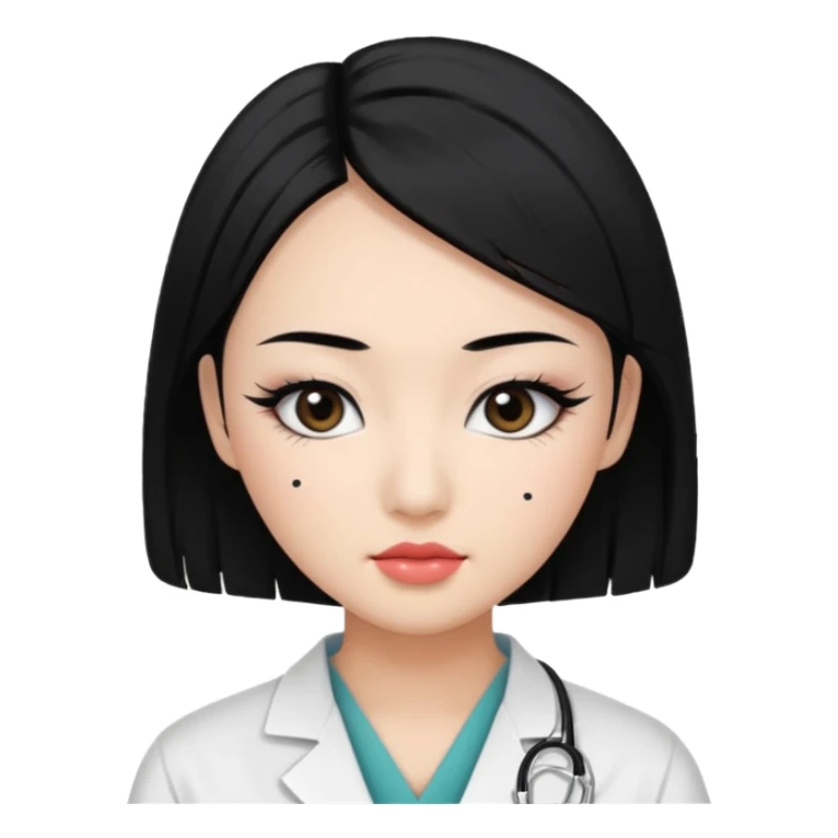 Medical student, black hair, black eyes, false eyelashes, makeup, eyeliner, Asian sticker