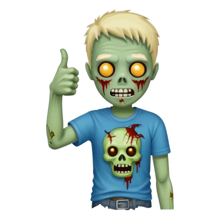 A cute, cheerful, full-length zombie is standing, holding out a hand and a thumbs-up sign. sticker