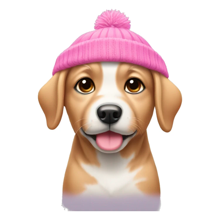 Dog puppy wearing cute pink winter hat sticker