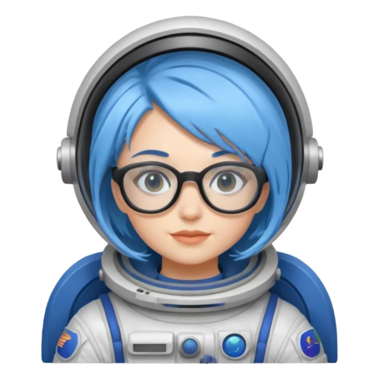 Female astronaut with blue hair, wear glasses, non helmet sticker