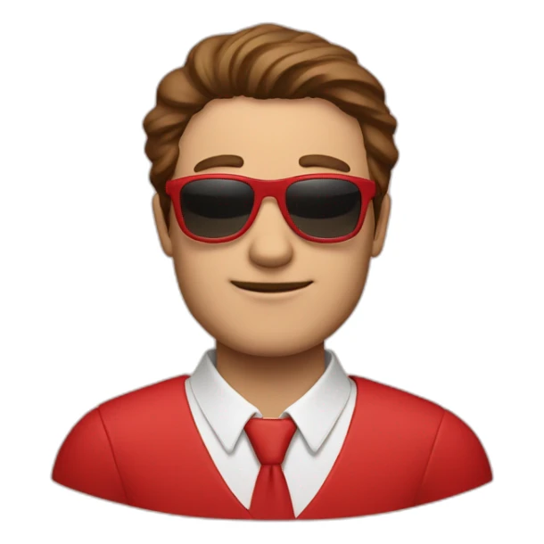a tall man with brown hair wearing red clothes and sunglasses sticker