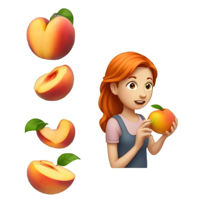 Red head girl eating a peach sticker
