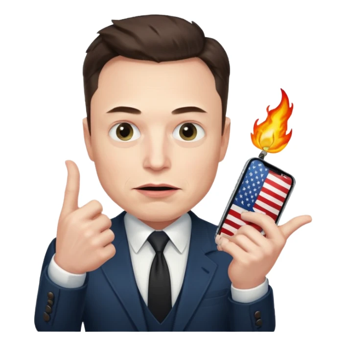 Elon Musk with an evil expression holding the United States in his hand sticker