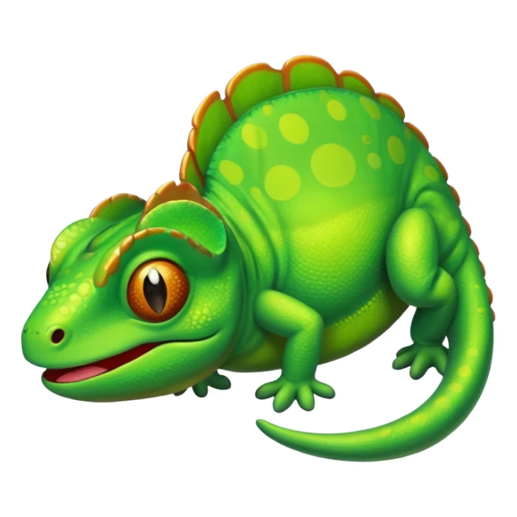 green chameleon looking at me, make it look like an emoji and standalone, with no branch sticker
