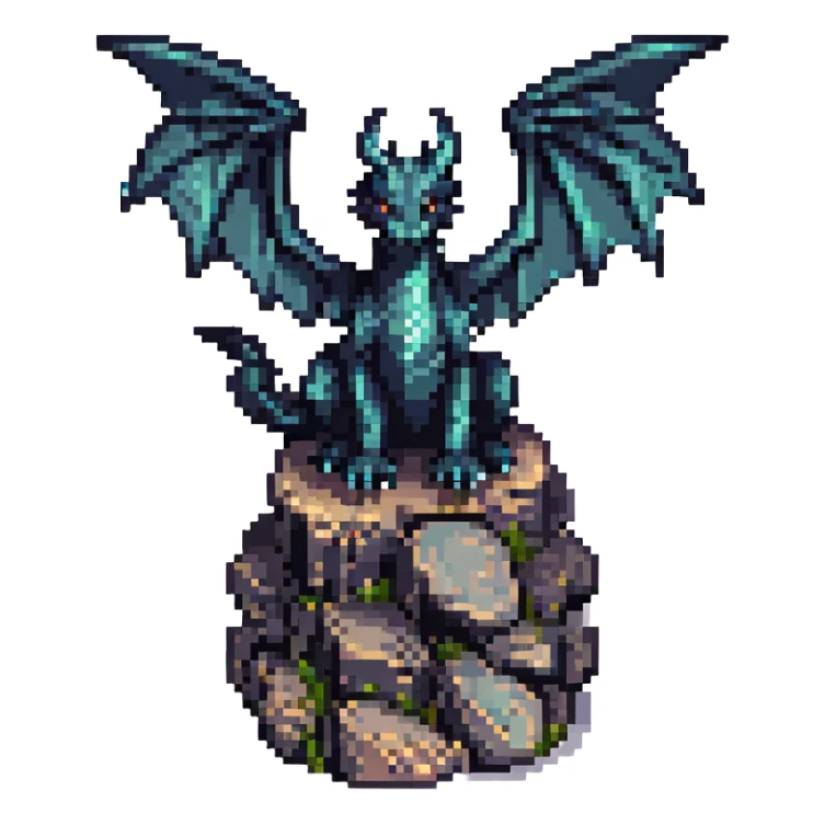 pixel art Minecraft Ender Dragon, perched on obsidian, wings folded, no text sticker